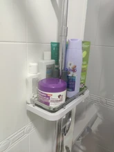 Práctico soporte de estante de ducha para baño, organizador de estantes de baño, bandeja para champú de ducha de un solo nivel, soporte para cabezal de ducha