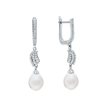 

Silver earrings with cubic zirconia and pearls cultured sunlight sample 925