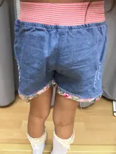 Pantalones cortos de mezclilla para niñas, Shorts bonitos de moda de verano con encaje Floral