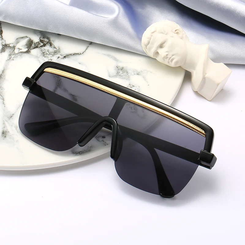 FC Oversized Red Yellow Gradient Cat Eye Sunglasses Women Luxury Brand Fashion Rimless Square Metal Female Men Sun Glasses