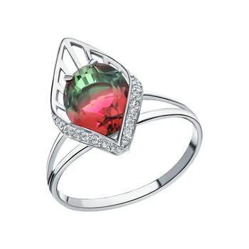 

Silver ring with cubic zirconia and quartz synthetic sunlight sample 925