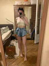 SeeBeautiful-Mini pantalón vaquero para mujer, pantalón vaquero, holgado, con bolsillos, cintura media, con cordones, para verano y otoño, 2020