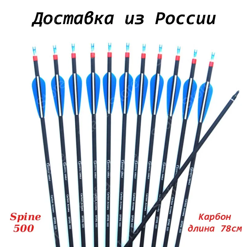 Стрелы для стрельбы из лука комплект 6 карбоновых стрел Spine 500 78мм бесплатная