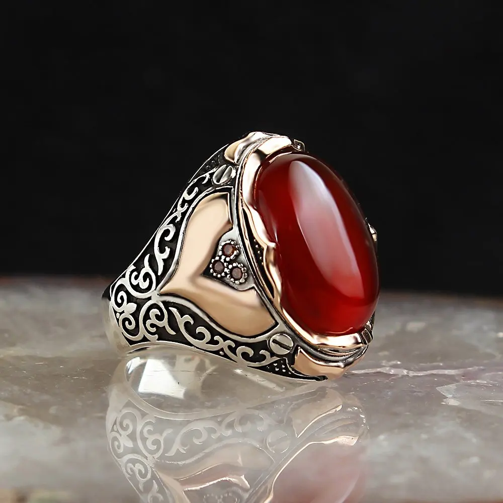 te54aRed-925-Sterling-Silver-Ring-Men -Rings-Turkish -Jewelry - Male -Jewelry -Ring- For- Men- Women- Ring -Men -Jewelry -Made- in -Turkey