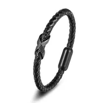 

Angemiel Men Black Crystal Cross Steel Pattern Leather Men 'S Bracelet