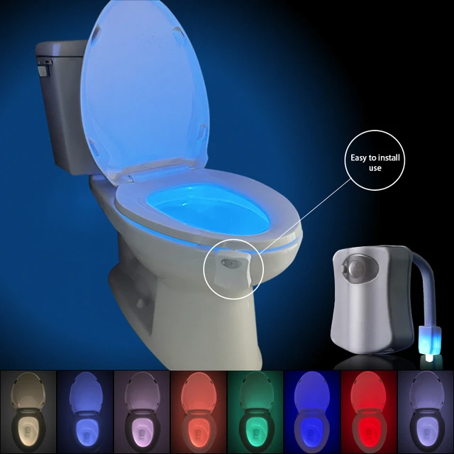 Lampe de Toilette, Veilleuse LED pour WC Salle de Bain Capteur Détecteur  PIR 8 Changement de