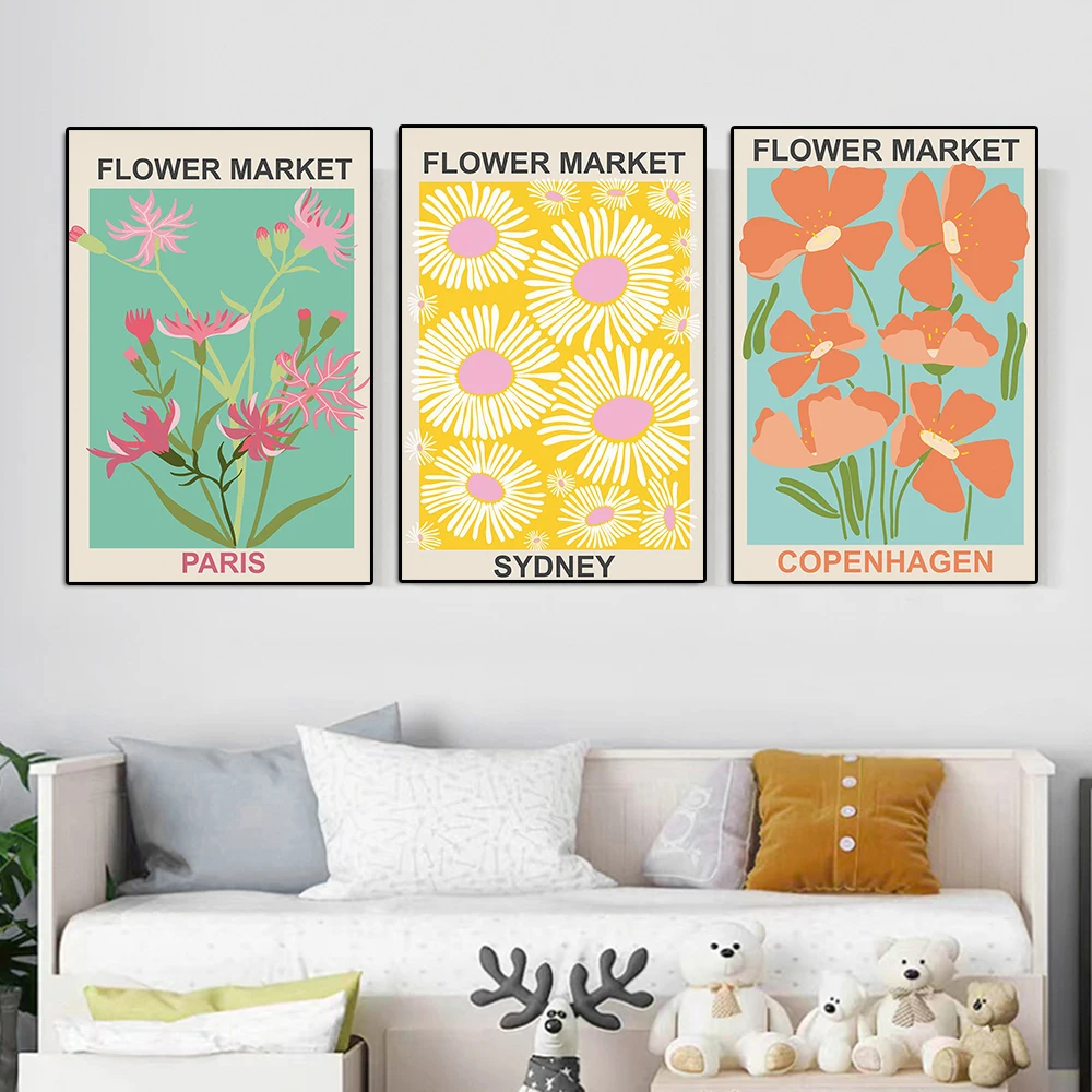 

Nordic Mural Flower Market Watercolor Canvas Painting Abstract Orange Vase Simple Poster Wall Art Living Room Home Decoration