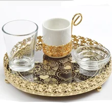 Анатолийский медный пуфик турецкий чай кофе эспрессо чашки набор-1 чашка 1 стакан 1 зеркальный поднос 1 сахарница Сделано в Турции подарочная коробка