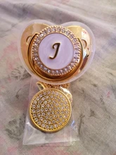 Chupete con diamantes de imitación para bebé, cadena con 26 letras de silicona, regalo para Baby Shower, sin BPA