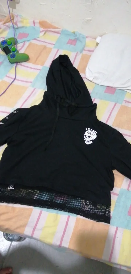 Gothic Cropped Hoodie with Skull Print Egirl photo review