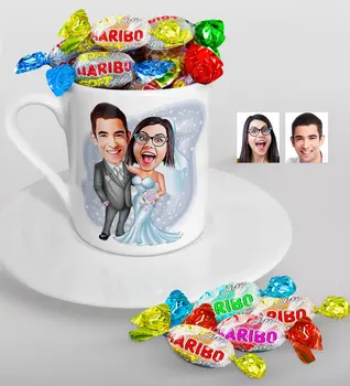 

Personalized Maried Caricature Of Turkish Coffee cup And Haribo Candy Gift Seti-5
