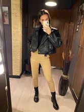 Jacket Short Winter Coat Faux-Leather Mozuleva Black Women Retro PU Turn-Down-Neck Loose