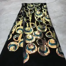 African Gold Sequinse Black Velvet Sequinse French Tulle Lace Fabrics Embroidery Materials 5 yards For Party Wedding Lady Dress