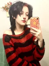 Suéter de punto gótico para Mujer, jerséis largos a rayas, sueltos, rasgados, de talla grande, para Halloween, 200