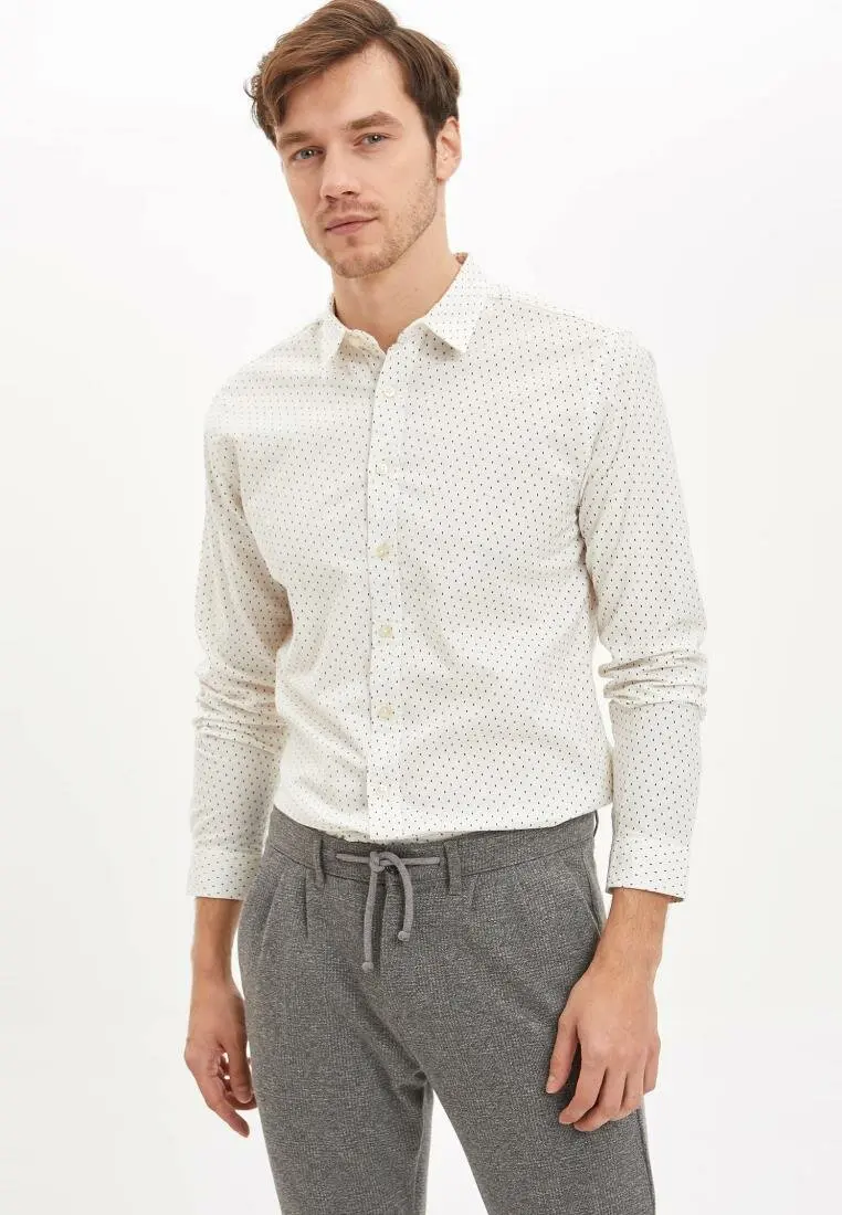 

DeFacto Men Autumn White Top Shirts Men Casual Smart Prints Shirts Man Long Sleeve Shirt High Quality-I9942AZ18AU