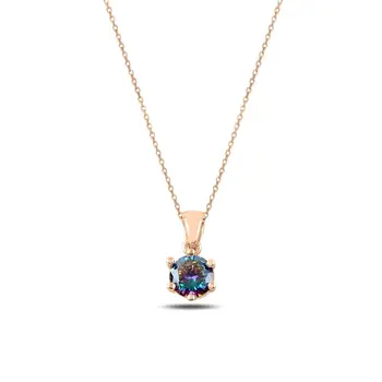 

Angemiel 925 Silver Mystic Topaz Zircon Engagement Necklace-Rose Gold Plated