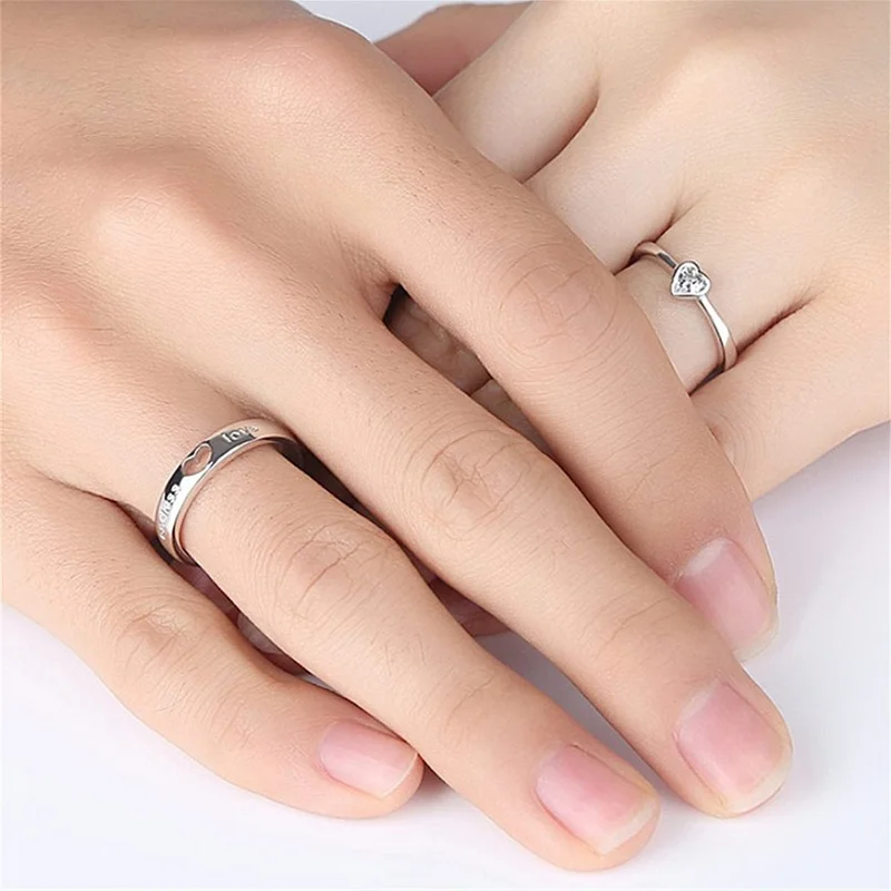 2Pcs/sets Zircon Heart Matching Couple Rings Set Forever Endless Love Wedding Ring For Women Men Charm Valentine's Day Jewelry - Image 3