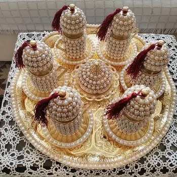 

Handmade authentic Design Turkish Greek Arabic Coffee Espresso Set for 6 Service, Cups Saucers Lids Tray Delight Candy Dish GIFT