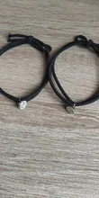 2 unids/set Rosa negro cuerda par pulsera de las mujeres de los hombres hecho a mano amor pulsera magnética pulsera amistad par de joyas de hilo