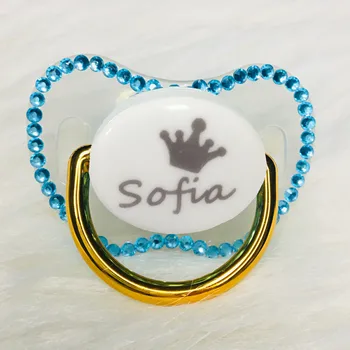 

MIYOCAR custom any name can make gold bling Rhinestone pacifier blue dummy BPA free dummy bling blue baby shower PB-B