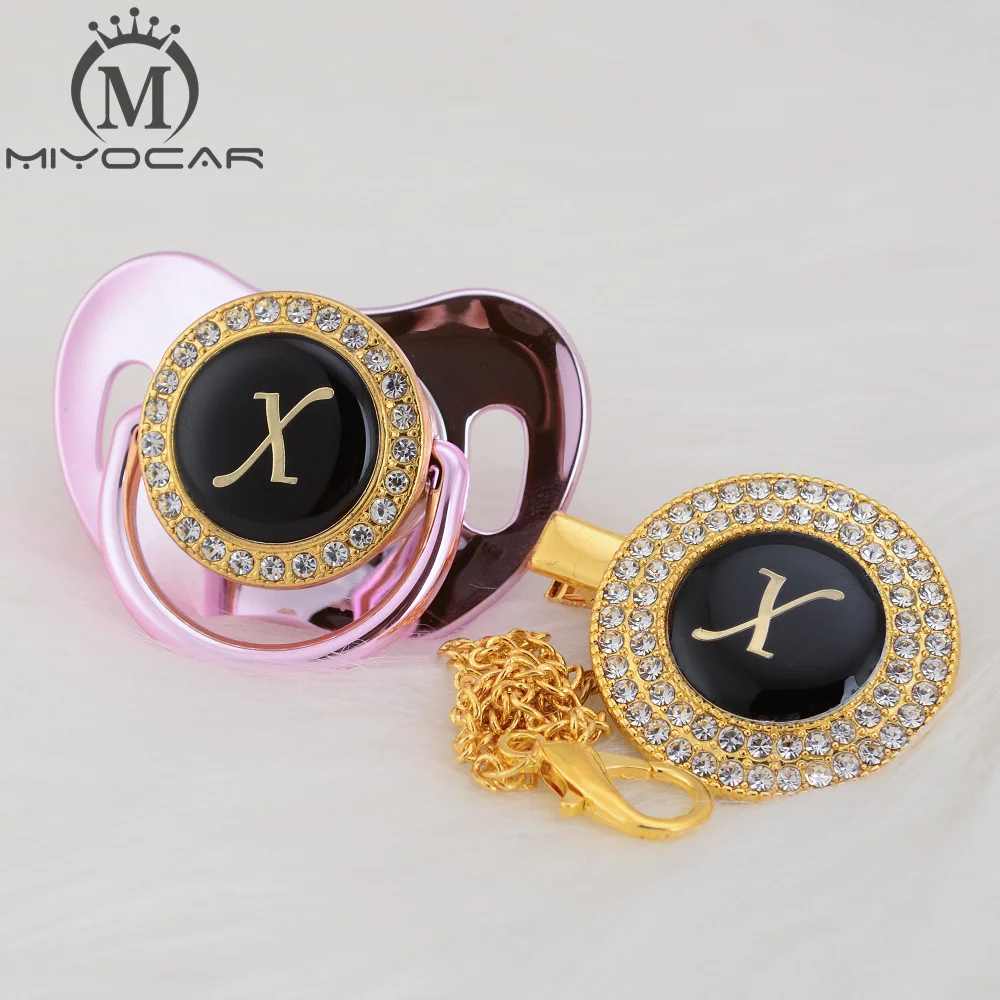 MIYOCAR имя инициалы Письмо X Элегантный Серебряный bling соска и пустышка Клип BPA бесплатно пустышка bling уникальный дизайн SGS пройти LX