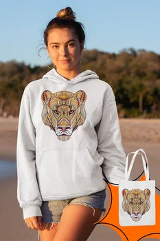

Angemiel Wear Motif Tiger White Women 'S Hooded Sweatshirt Bags Kombin