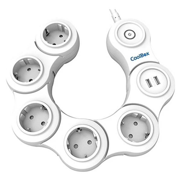 Power Socket- 5 sockets with Switch CoolBox COO-BE05U2AR USB White