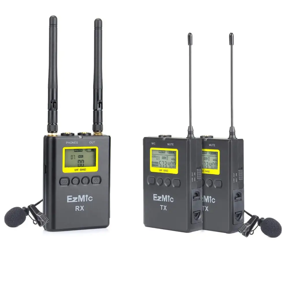 EzMic 100 канал двойной канал частоты UHF профессиональные беспроводные ПЕТЛИЧНЫЕ микрофон совместим с DSLR камеры видеокамеры телефонов