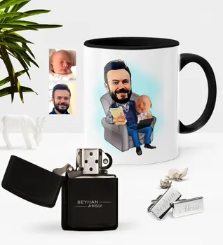 

Personalized Father Son Caricature Of Black Cup Cigarette Lighter Cufflink Seti-1