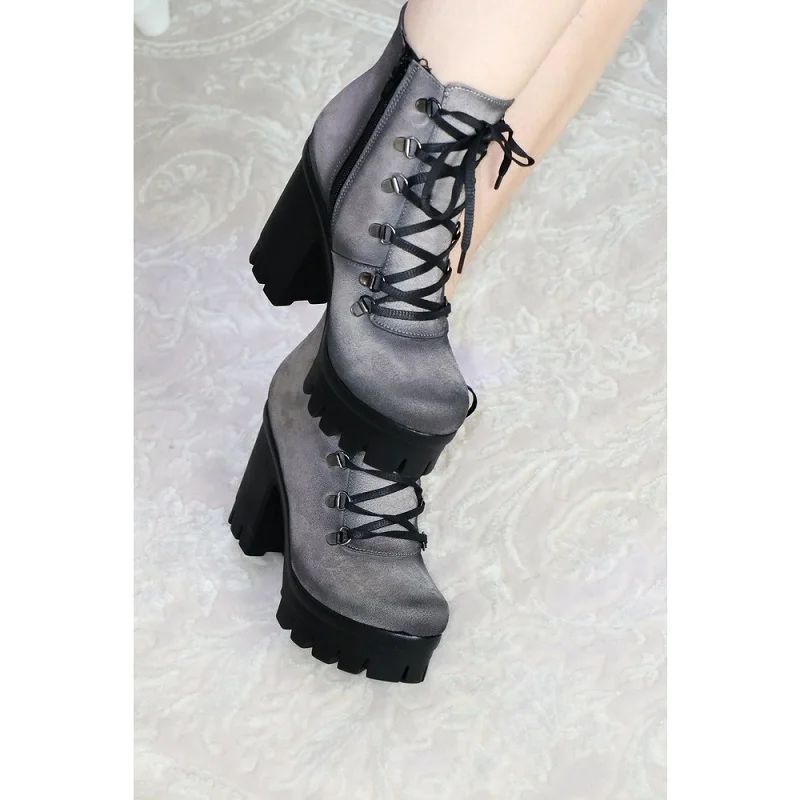 Women's Winter Fashion Platform Heel Bootie Suede Materıal Beige Layd Shoes Non-Slip Sole Round Toe With Elastic Band and