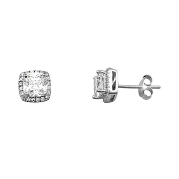 

925 Sterling silver earrings m. Rhodium square zircons 7mm. [AA3960]