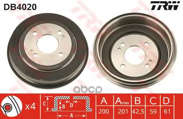 Db4020_барабан Тормозной! Honda Accord Ca 86-89 / Civic 1.3-1.6i 16v Eg 92 Trw/Lucas Db4020 TRW/Lucas арт. DB4020