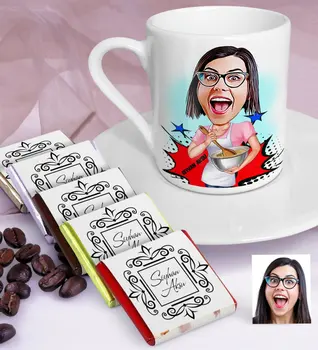 

Personalized Housewife Mother Caricature Of Turkish Coffee cup And Chocolate set-3