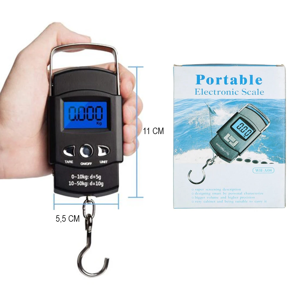 Безмен электронный цифровой WH-A08 до 50 кг, портативные электронные весы,весы багажные кухонные повседневные, для рыбаков