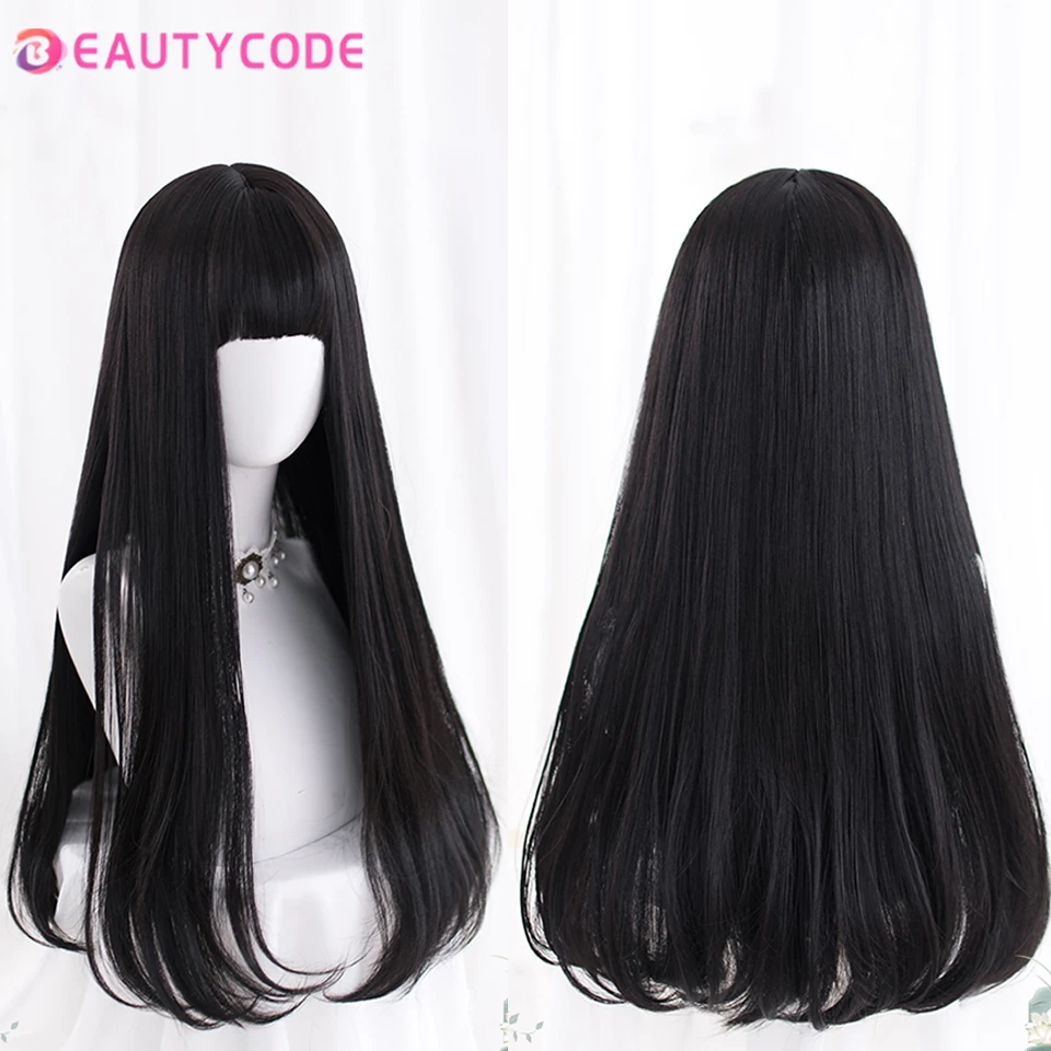 Long Black Hair Wig Bangs Long Black Wig Cosplay Bangs Bangs
