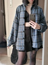 Blouse Shirts Tunic Spring Korean-Tops Oversized Boyfriend Plaid Flannel Street Junelove