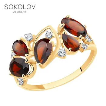 

SOKOLOV ring gold with garnet and cubic zirkonia fashion jewelry 585 women's male