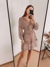 Mini Dress Sleeve-Spring V-Neck Polka-Dot Conmoto Elegant Casual Holiday-Style A-Line