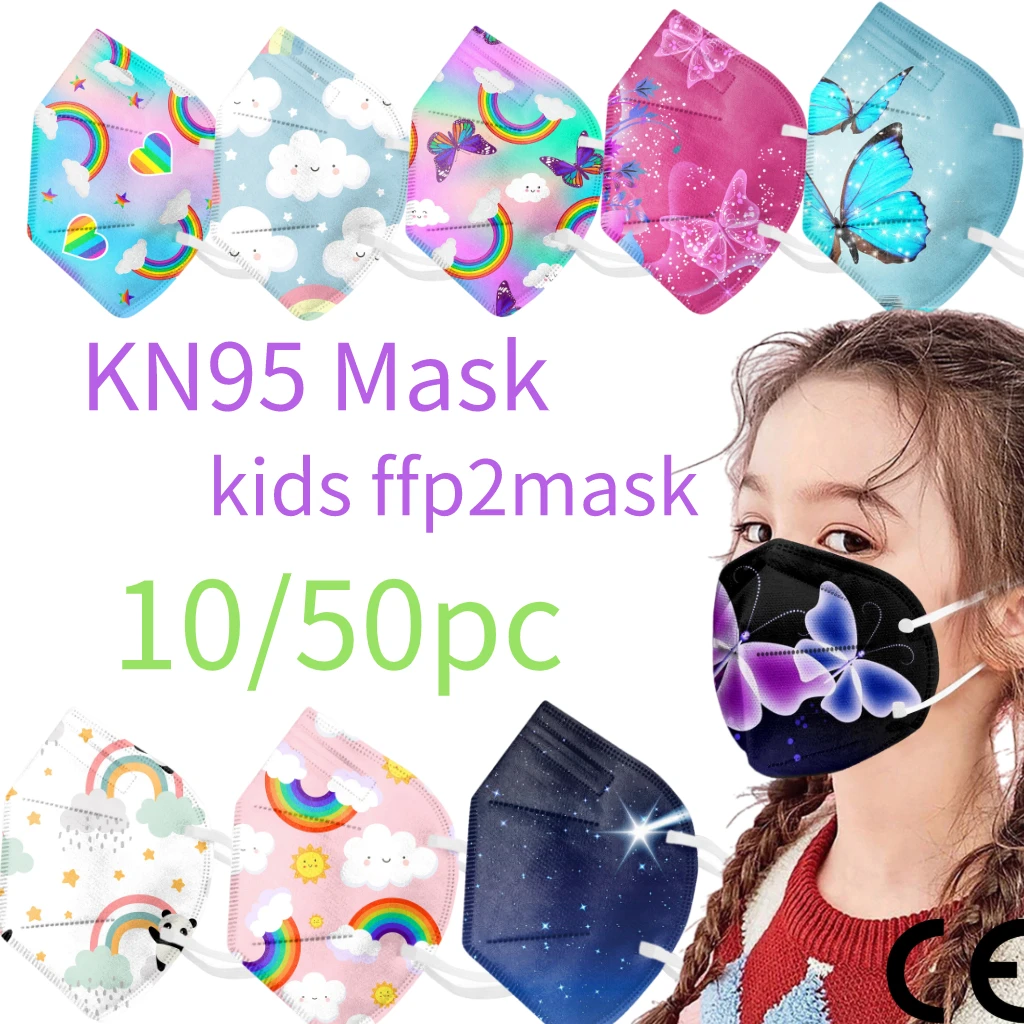 10/50pc ffp2 marcarilla niños 5 capas estampado de mariposa kn95 maskes máscaras negras para la protección máscara noirmascarilla de niño kn95