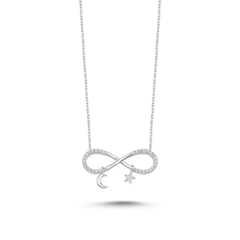 

KUTAYDAN Zircon Cubic Zirconia Infinity & Moon Star Necklace 925 Sterling Silver