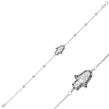 

Silver 925 Sterling Mixed Color Zircon Stone Fatma Master Hand Bracelet