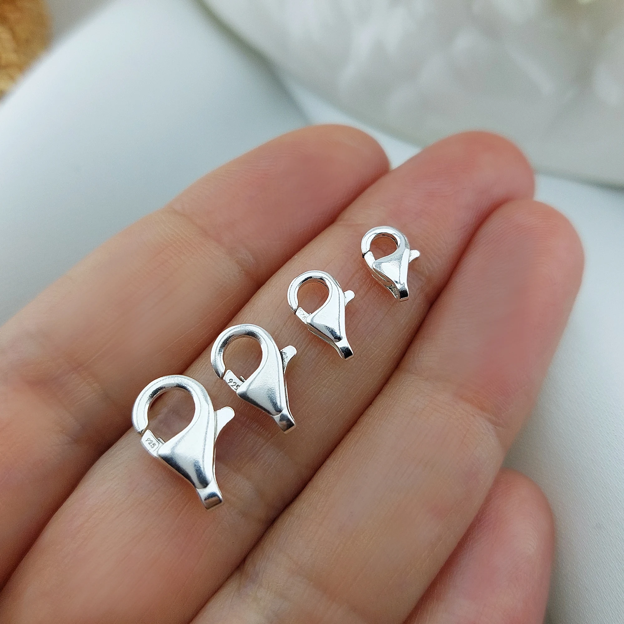 

925 Sterling Silver Clasp, Lobster Claw Clasp with Loop Solid Silver, Jewelry Supplies, Jewelry Making