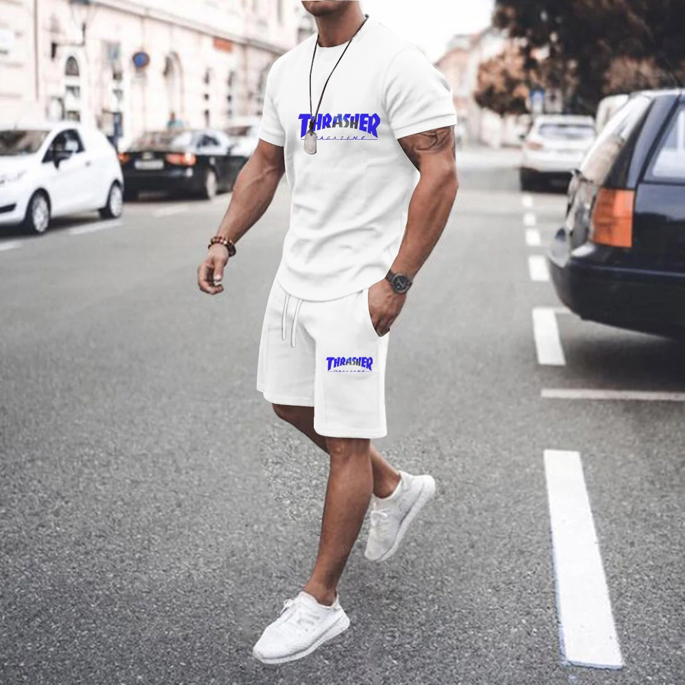 Men's Sports Suit T Shirt+Shorts Solid 