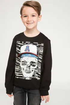 

DeFacto Boy O-neck Sweat Shirt Kids Fashion Skull Letter Print Long Sleeves Tops Boys Casual Sport Pullover Autumn- J6833A618AU
