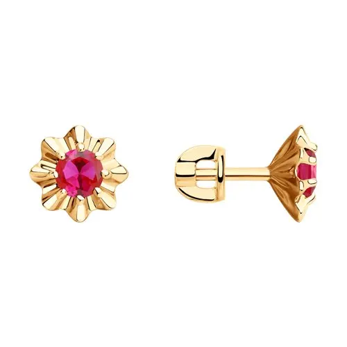 SOKOLOV earrings of gold with red corundum(synth