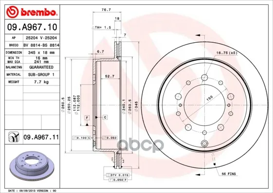 Диск Тормозной Задн Brembo арт. 09.A967.11