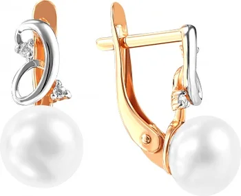 

Примаэксклюзив earrings with pearls and cubic zirconia in red gold