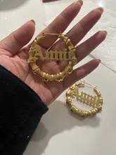 DOREMI-pendientes de aro de bambú de acero inoxidable, personalizables, con nombre, estilo bambú, con palabras llamativas