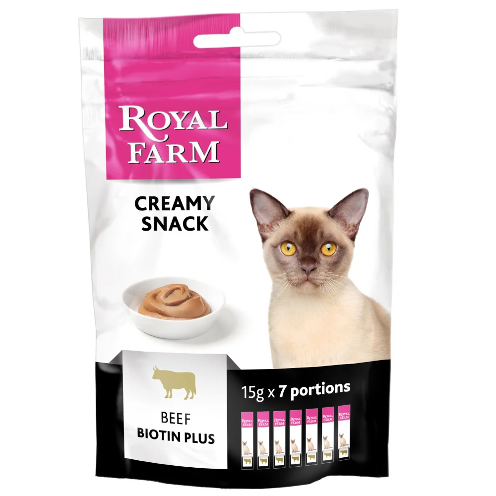 Лакомство для кошек ROYAL FARM Creamy Snack с говядиной стики 7х15г