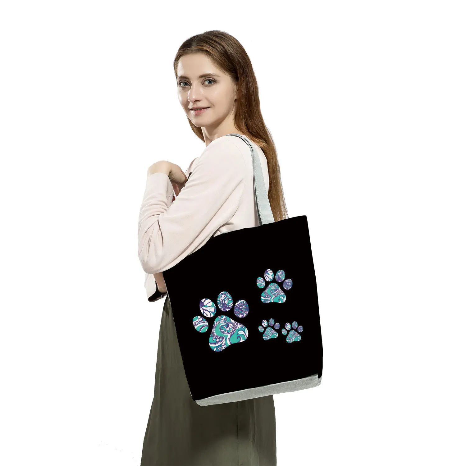 Fashion Dogs Paws Handbags Printed Love Dogs Shopping Bag Casual Women Shoulder Bag Summer Kawaii Female Tote Travel Beach Bag